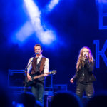 Abby Stewart and Beamer Wigley, two young Canadian country artists playing the guitar and singing on stage at the Algonquin Commons Theatre